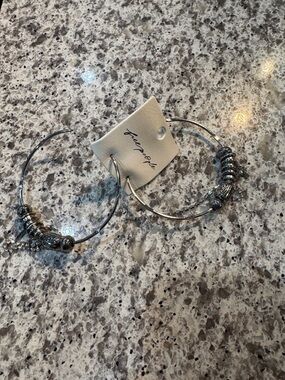 Free People Silver Beaded Hoop Earrings